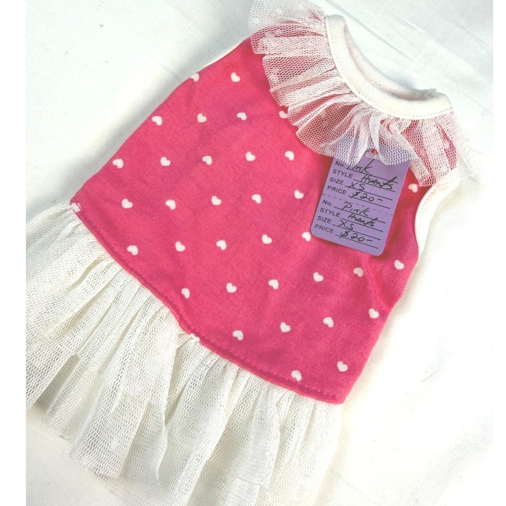 Boutique‎ Pet Dress XS Pink White Heart Tutu Ruffle Sleeveless Dog Cat NWT